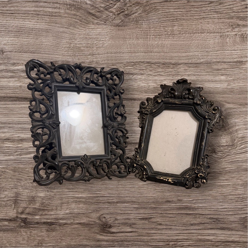 Set of 2 Ornate Black Baroque Picture Frames – Gothic Victorian Style 5x7
